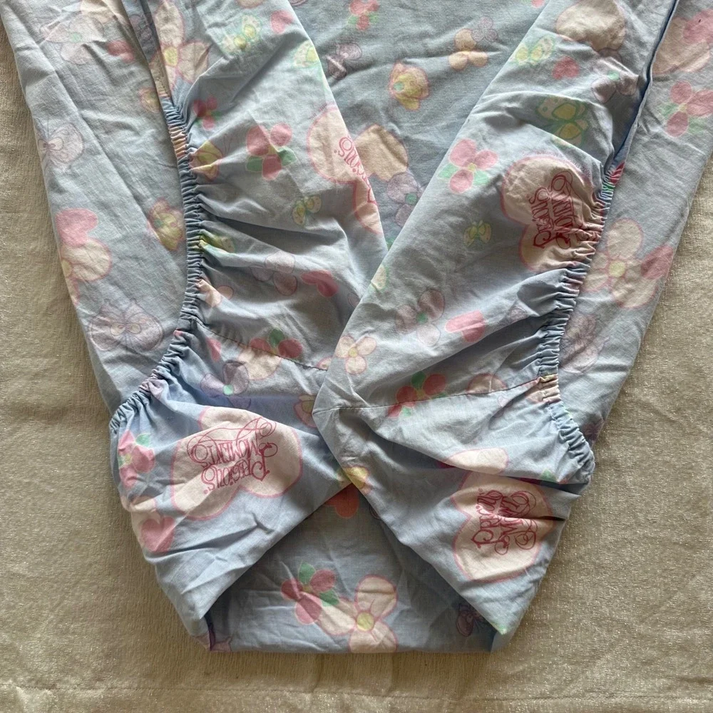 Vintage Precious Moments Twin Fitted Sheet Blue Hearts Flowers Franco 2002
